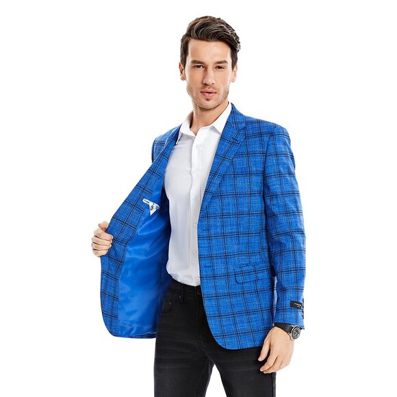 Royal Blue Glen Plaid Mens Textured Blazer by Tazzio